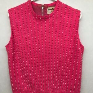 Vintage Beaded Pink Sleeveless Backzip Sweater